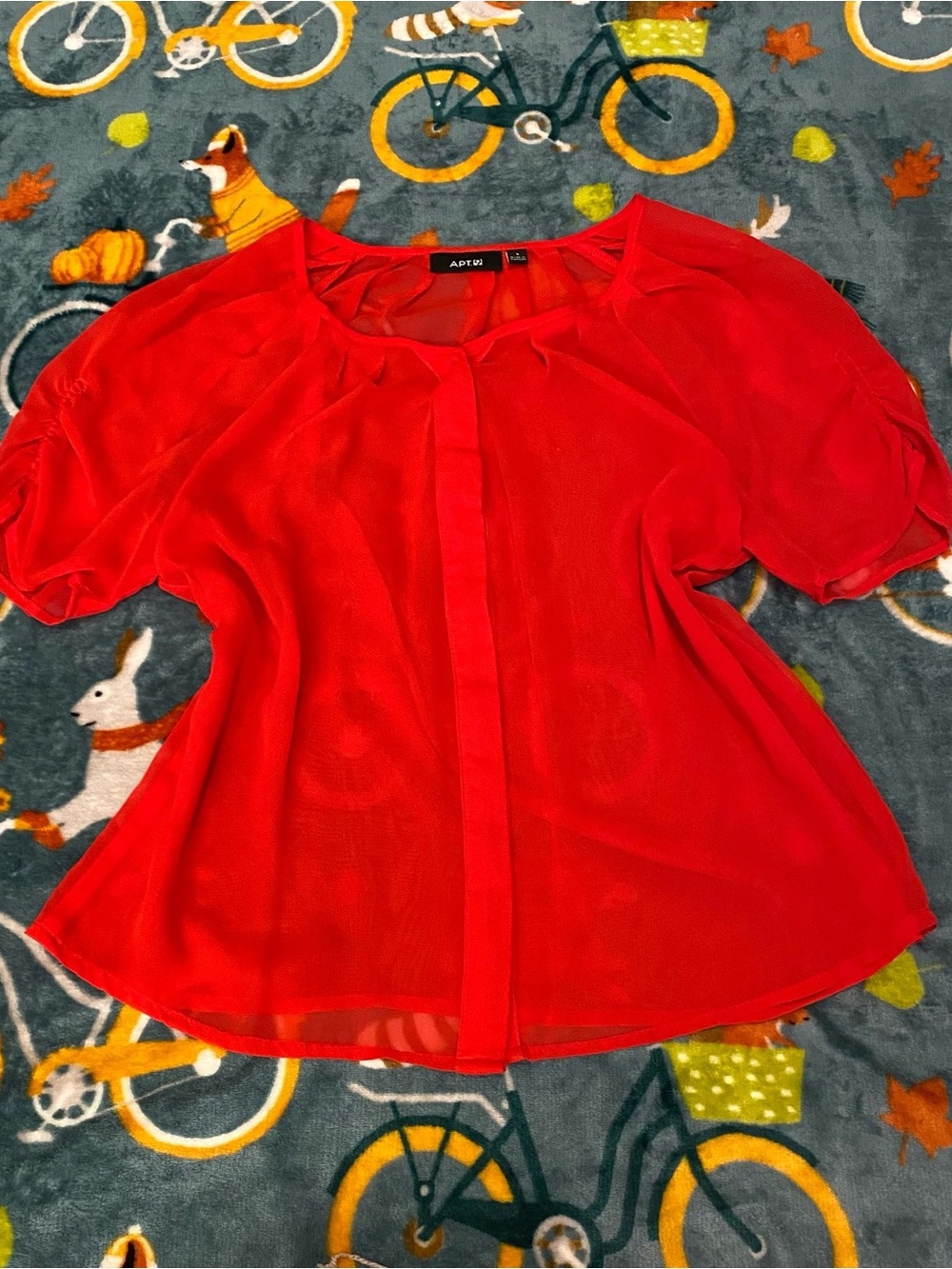 Apt. 9 Bright Red Sheer Puff-Sleeve Blouse